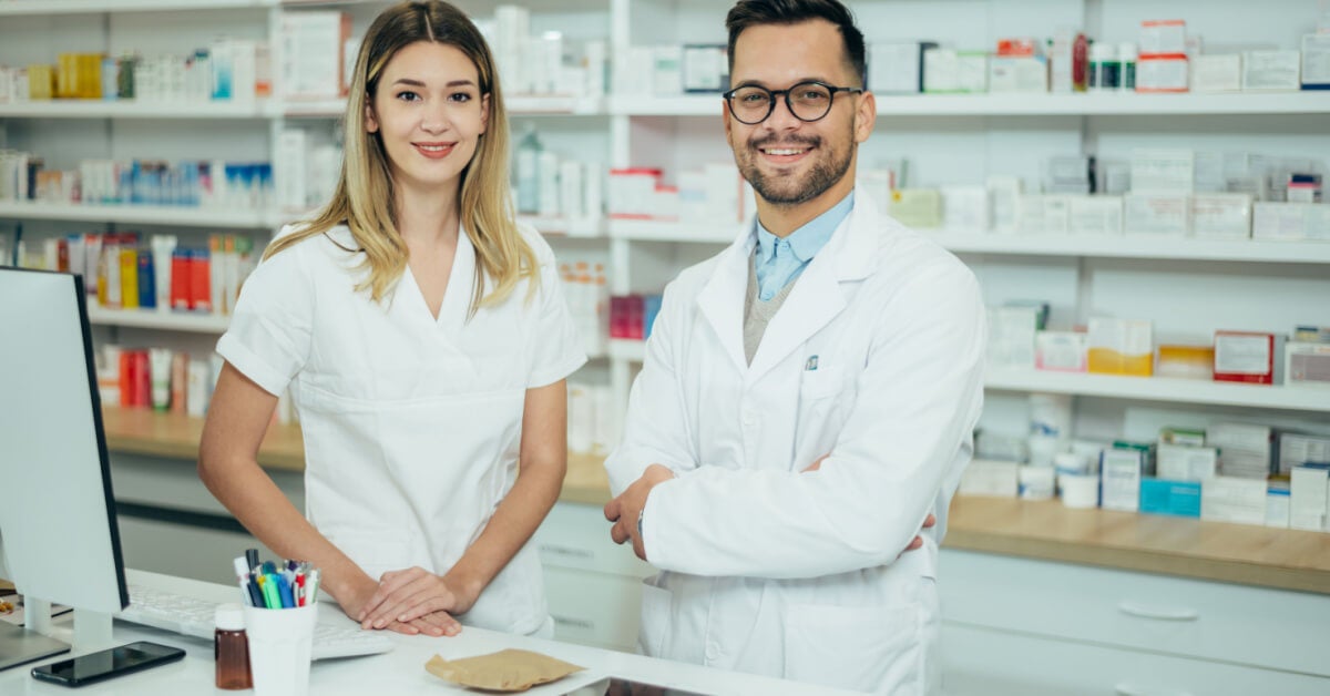 two pharmacists in a pharmacy